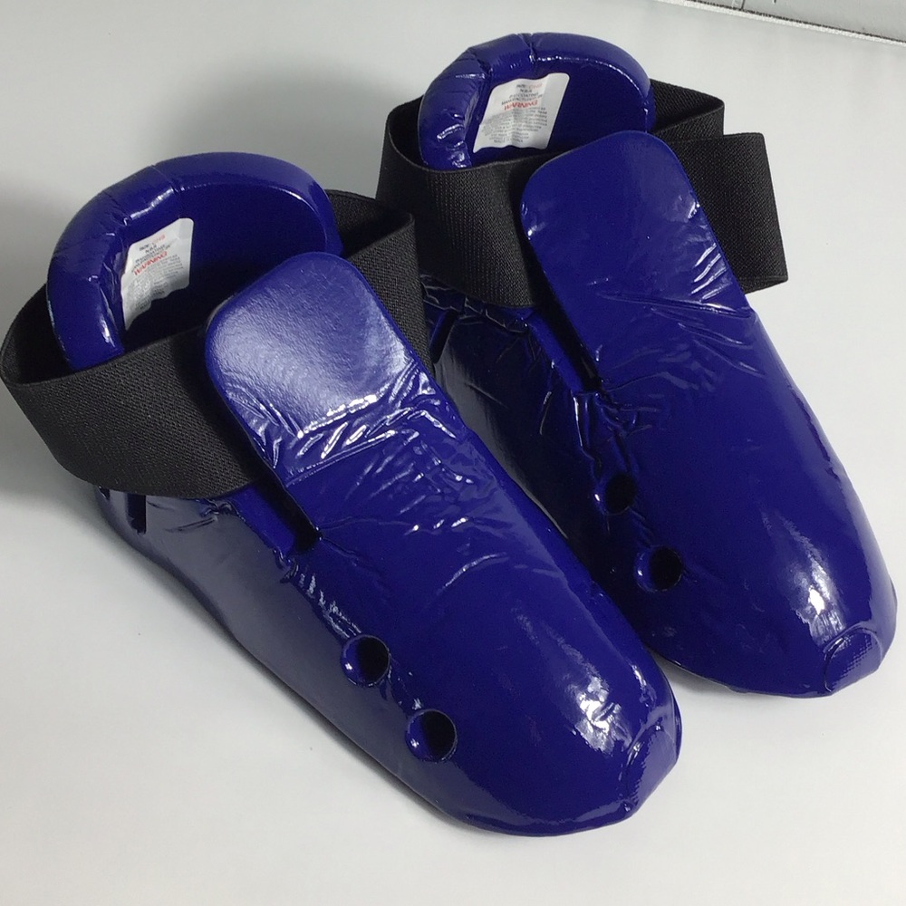 Shiny Blue Sparring Foot Guards for Kids